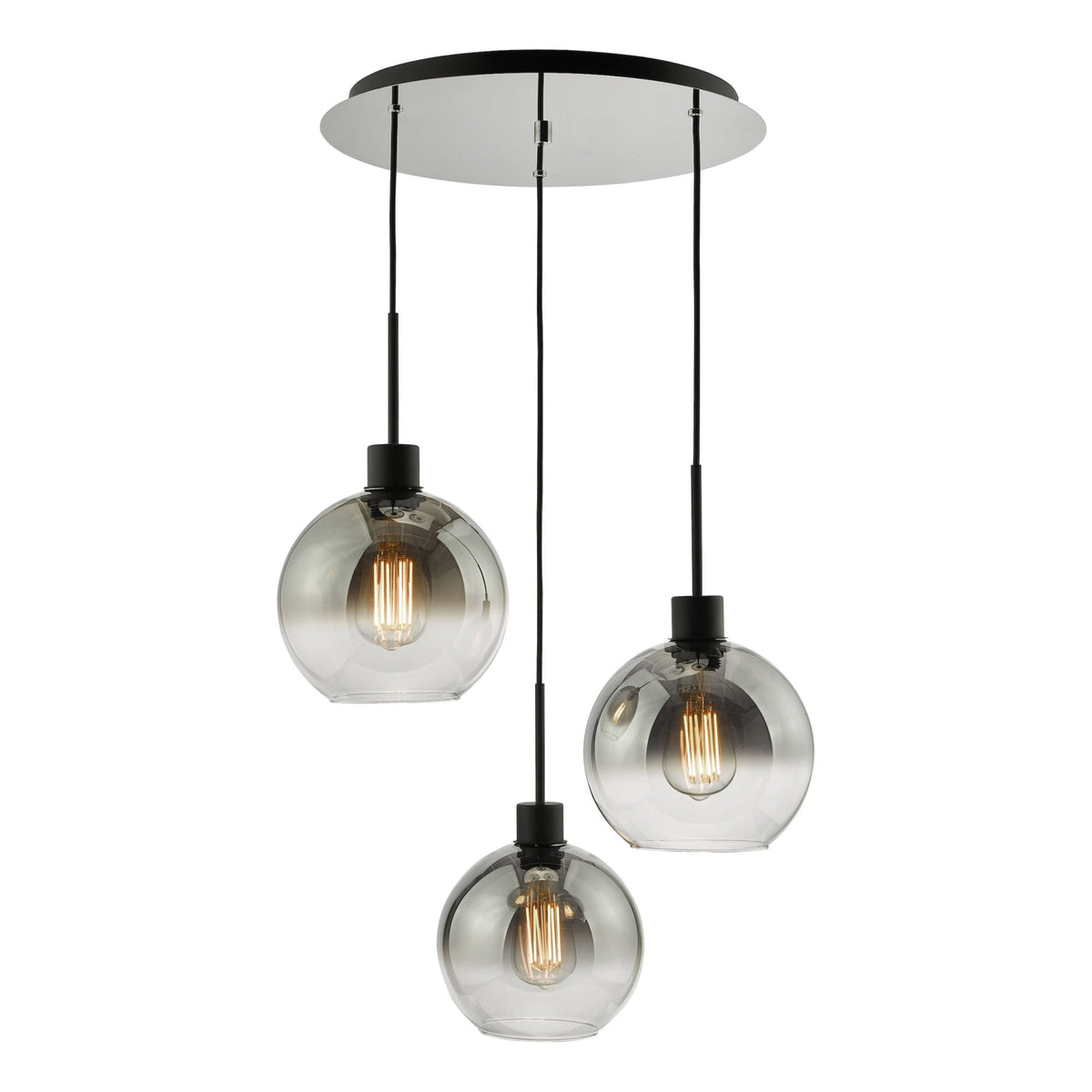 Lycia 3 Light Cluster Pendant In Matt Black With Ombre Smoked Glass Shades