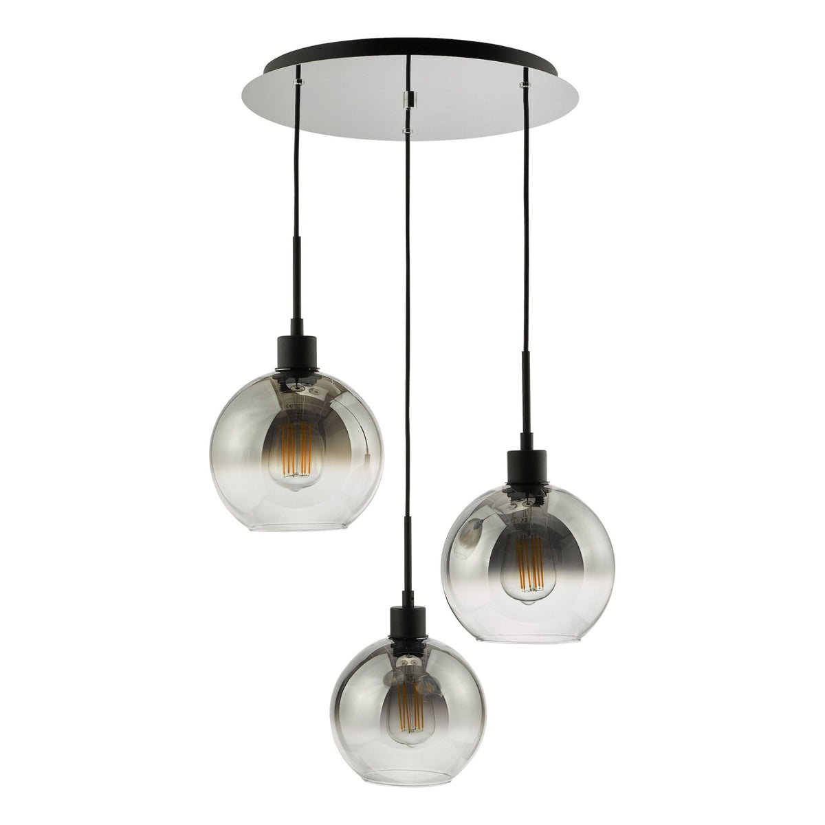 Lycia 3 Light Cluster Pendant In Matt Black With Ombre Smoked Glass Shades