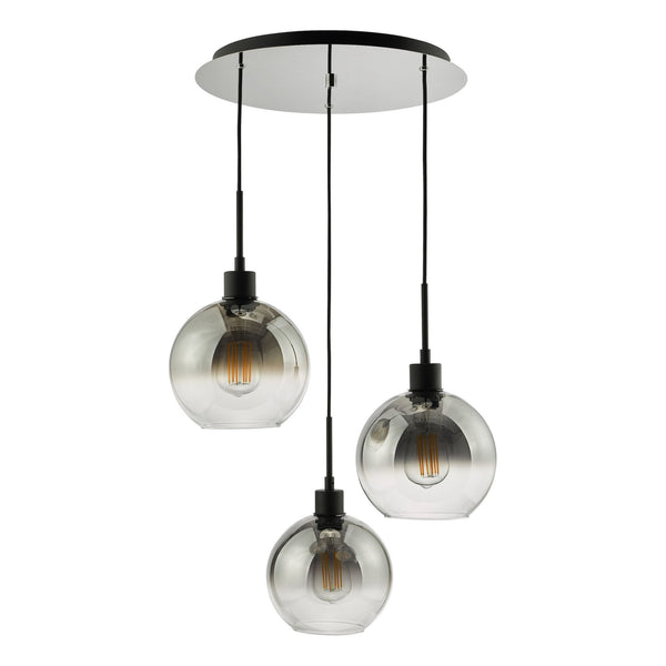 Lycia 3 Light Cluster Pendant In Matt Black With Ombre Smoked Glass Shades