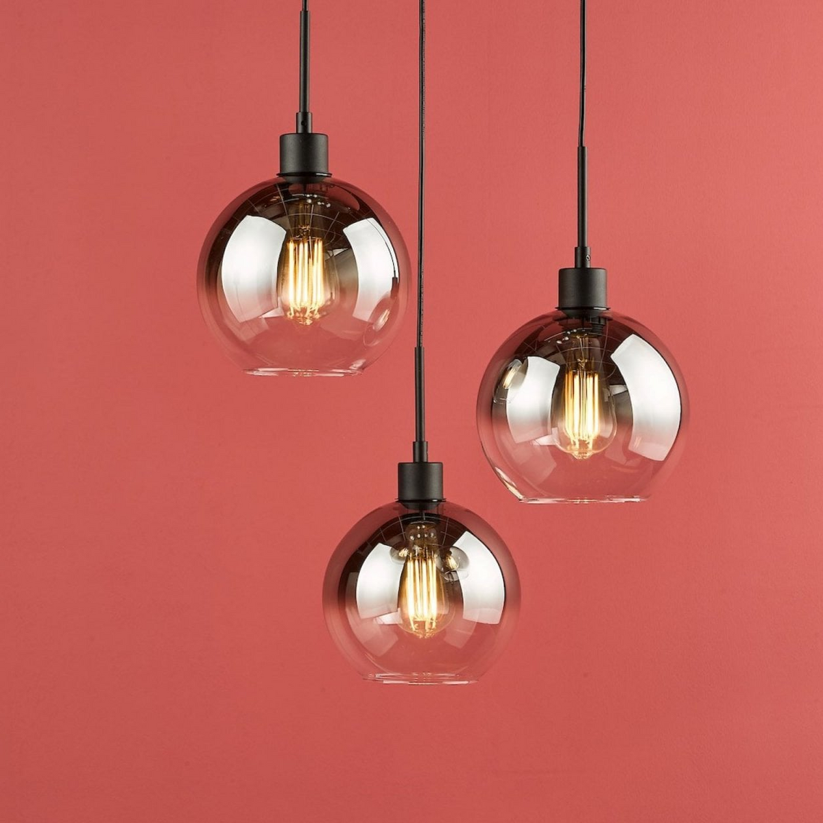 Lycia 3 Light Cluster Pendant In Matt Black With Ombre Smoked Glass Shades
