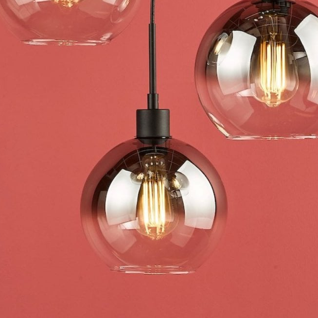 Dar Lighting Lycia 3 light cluster pendant with matt black finish and ombre smoked glass globe shades