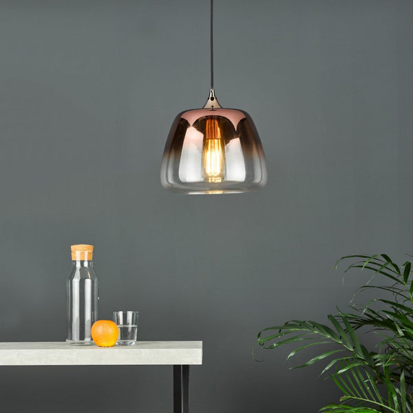 Klaxon Single Pendant In Copper With Ombre Copper Glass Shade