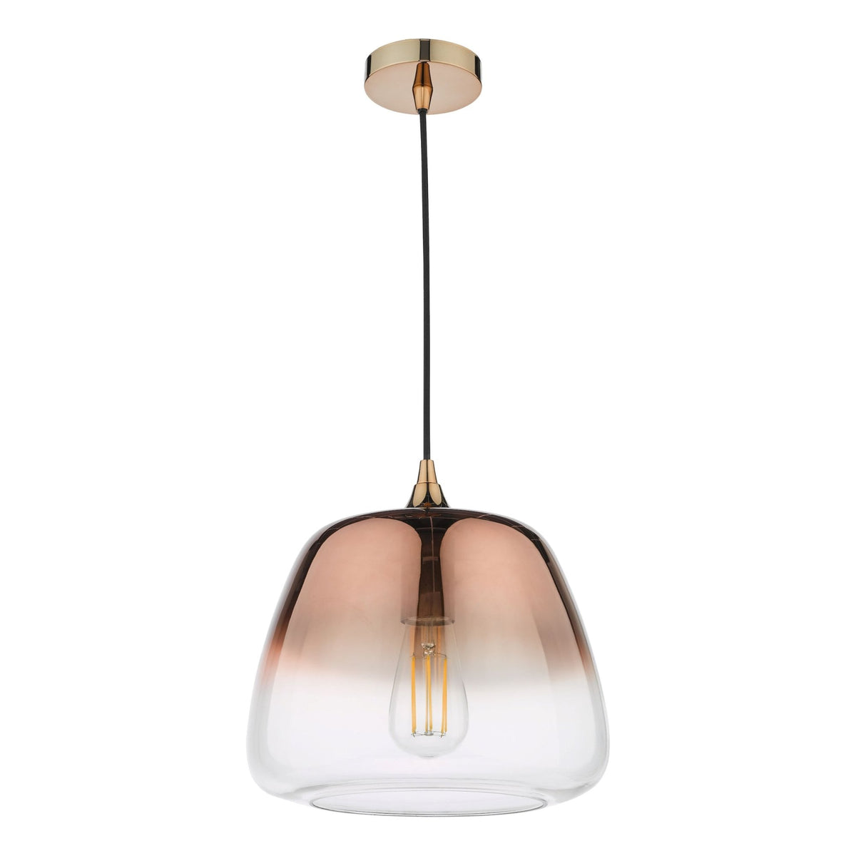Klaxon Single Pendant In Copper With Ombre Copper Glass Shade