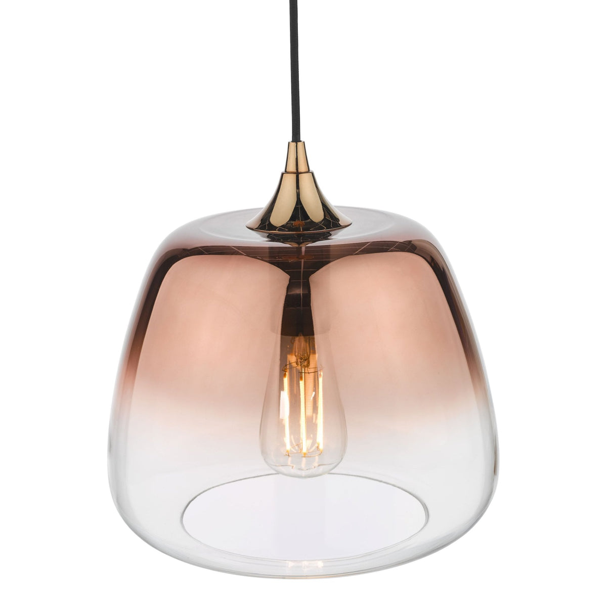 Klaxon Single Pendant In Copper With Ombre Copper Glass Shade