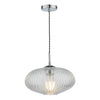 Edmond Single Pendant In Polished Chrome With Oval Ribbed Glass Shade