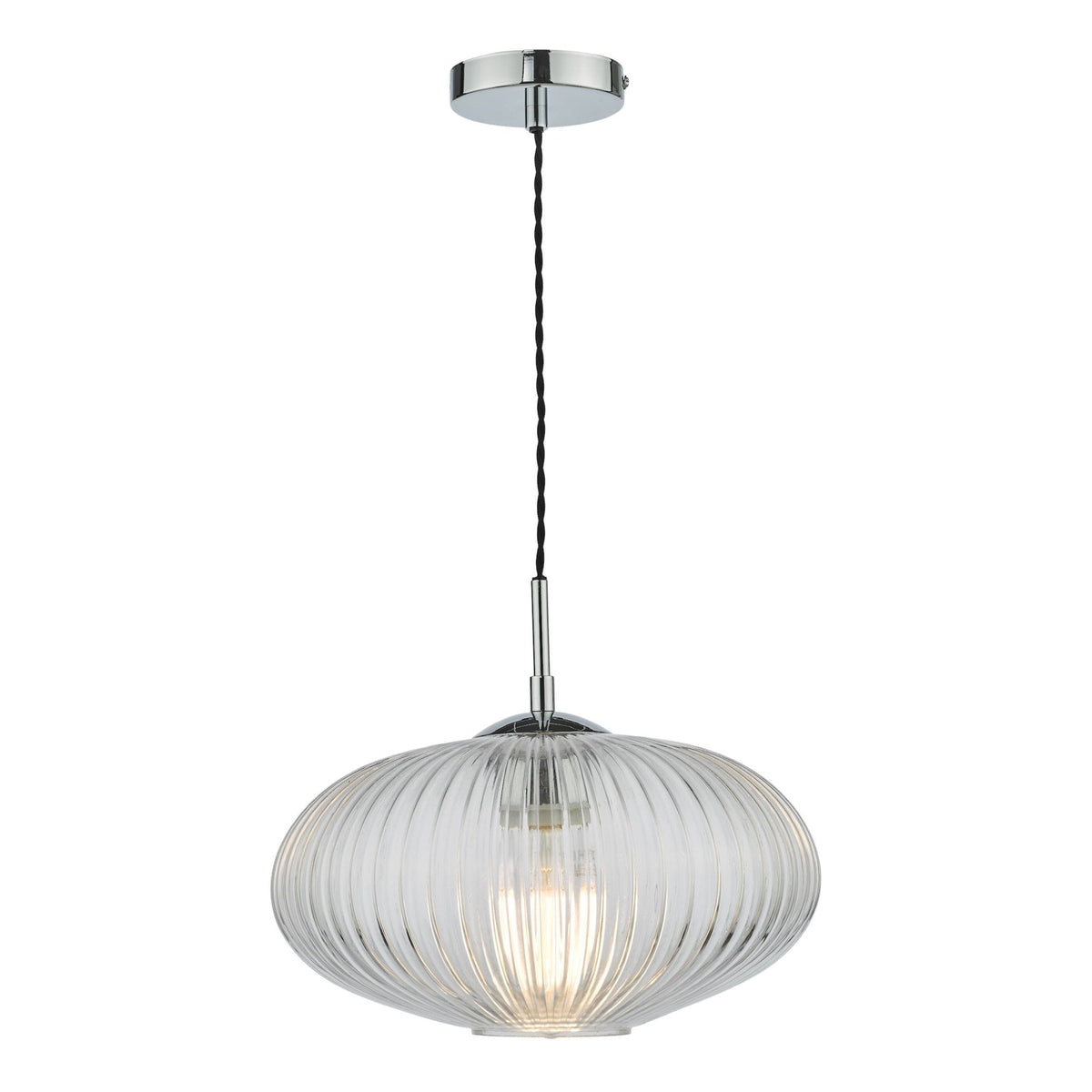 Edmond Single Pendant In Polished Chrome With Oval Ribbed Glass Shade