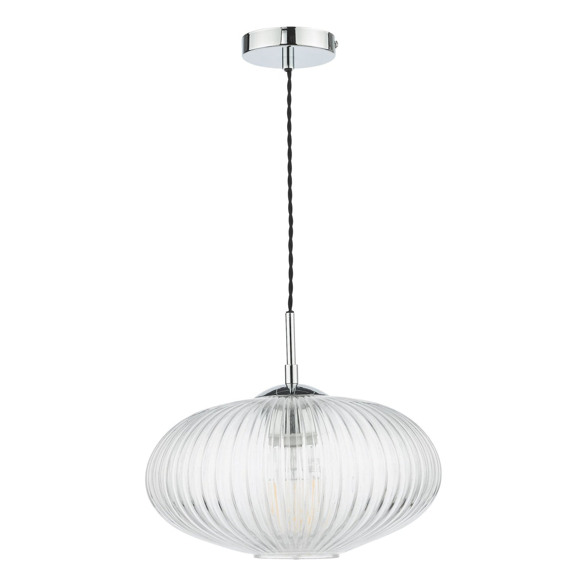Edmond Single Pendant In Polished Chrome With Oval Ribbed Glass Shade