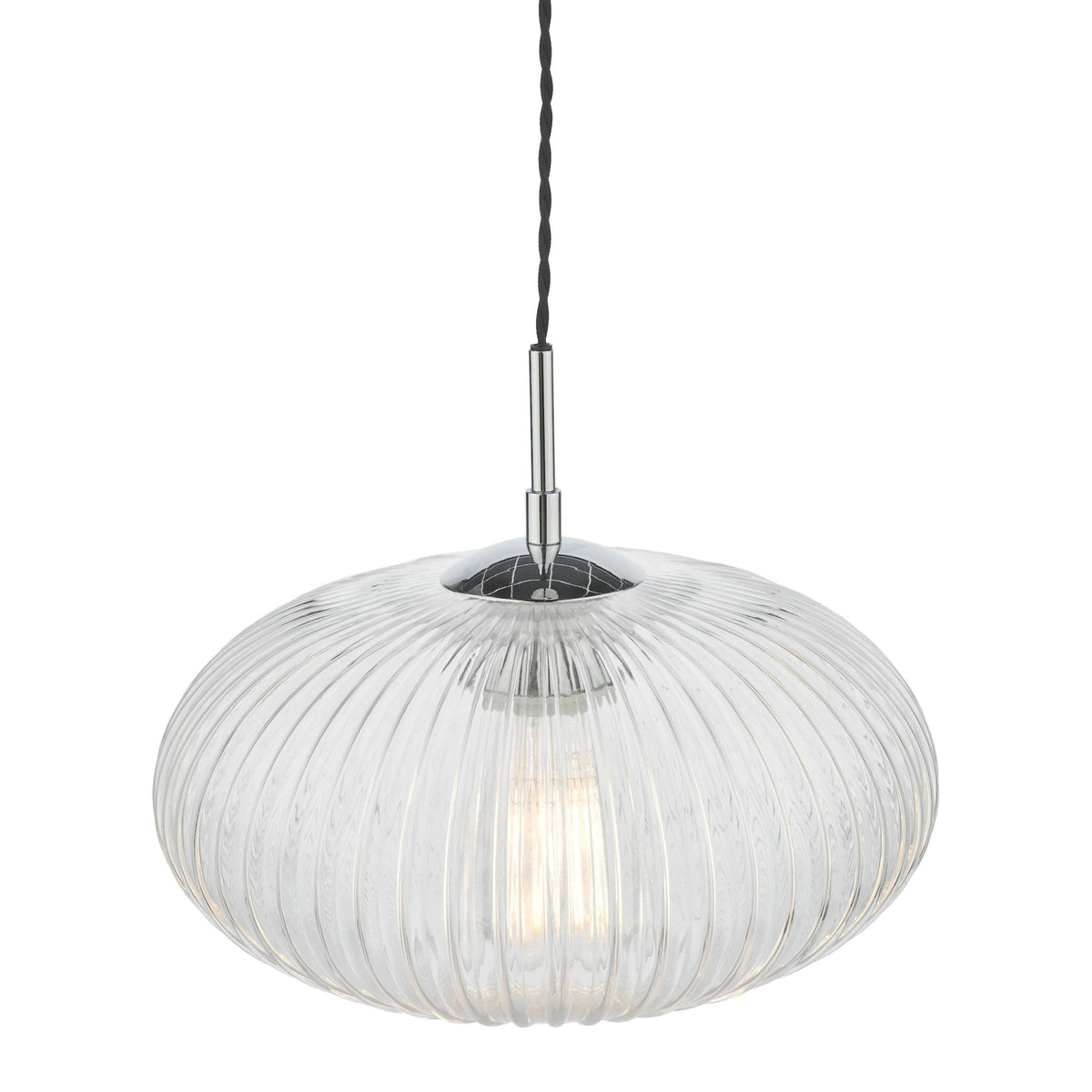 Edmond Single Pendant In Polished Chrome With Oval Ribbed Glass Shade
