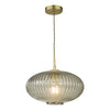 Edmond Single Pendant In Antique Brass With Smoked Oval Ribbed Glass Shade