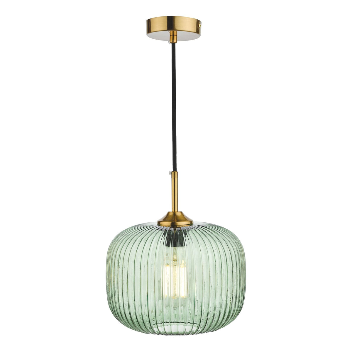 Demarius Single Pendant In Bronze With Green Ribbed Glass Shade