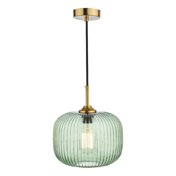 Demarius Single Pendant In Bronze With Green Ribbed Glass Shade