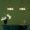 Demarius Single Pendant In Bronze With Green Ribbed Glass Shade