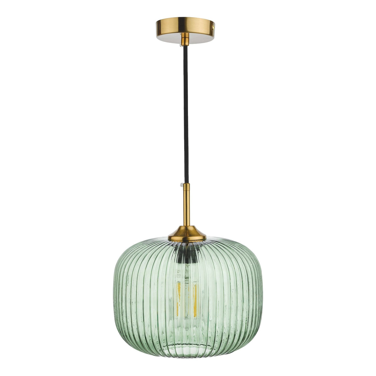 Demarius Single Pendant In Bronze With Green Ribbed Glass Shade