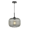Demarius Single Pendant In Matt Black With Smoked Ribbed Glass Shade