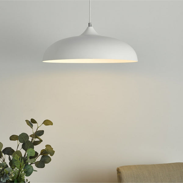 Kaelan Single Pendant In Matt White With Polished Chrome Detail