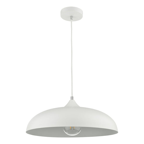 Kaelan Single Pendant In Matt White With Polished Chrome Detail