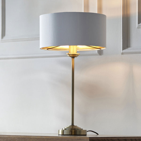 Highclere Single Table Lamp in Antique Brass with Vintage White Shade