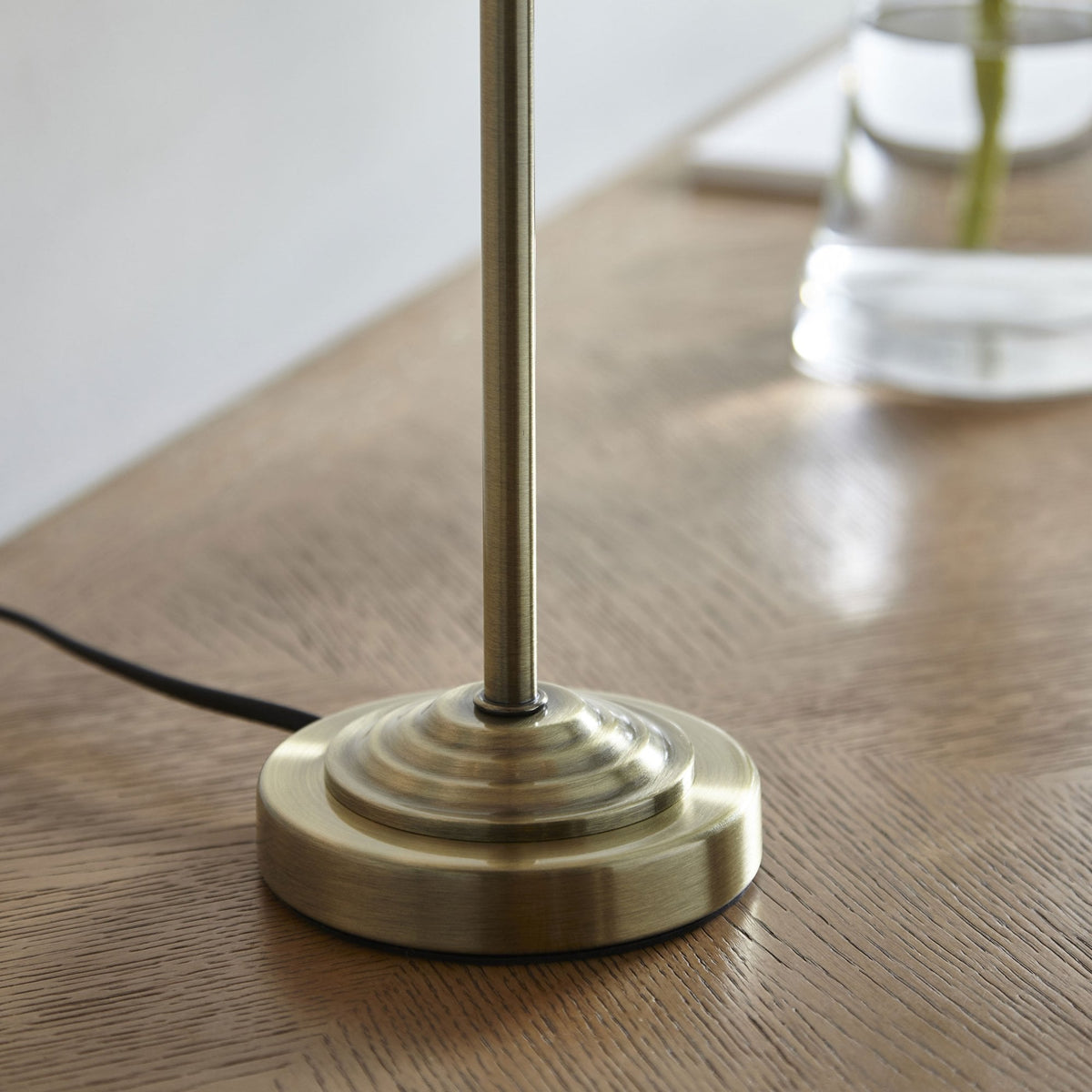 Highclere Single Table Lamp in Antique Brass with Vintage White Shade