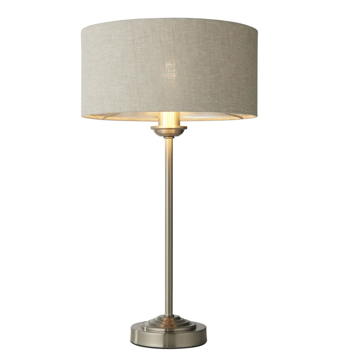 Highclere Single Table Lamp in Brushed Chrome with Natural Linen Shade