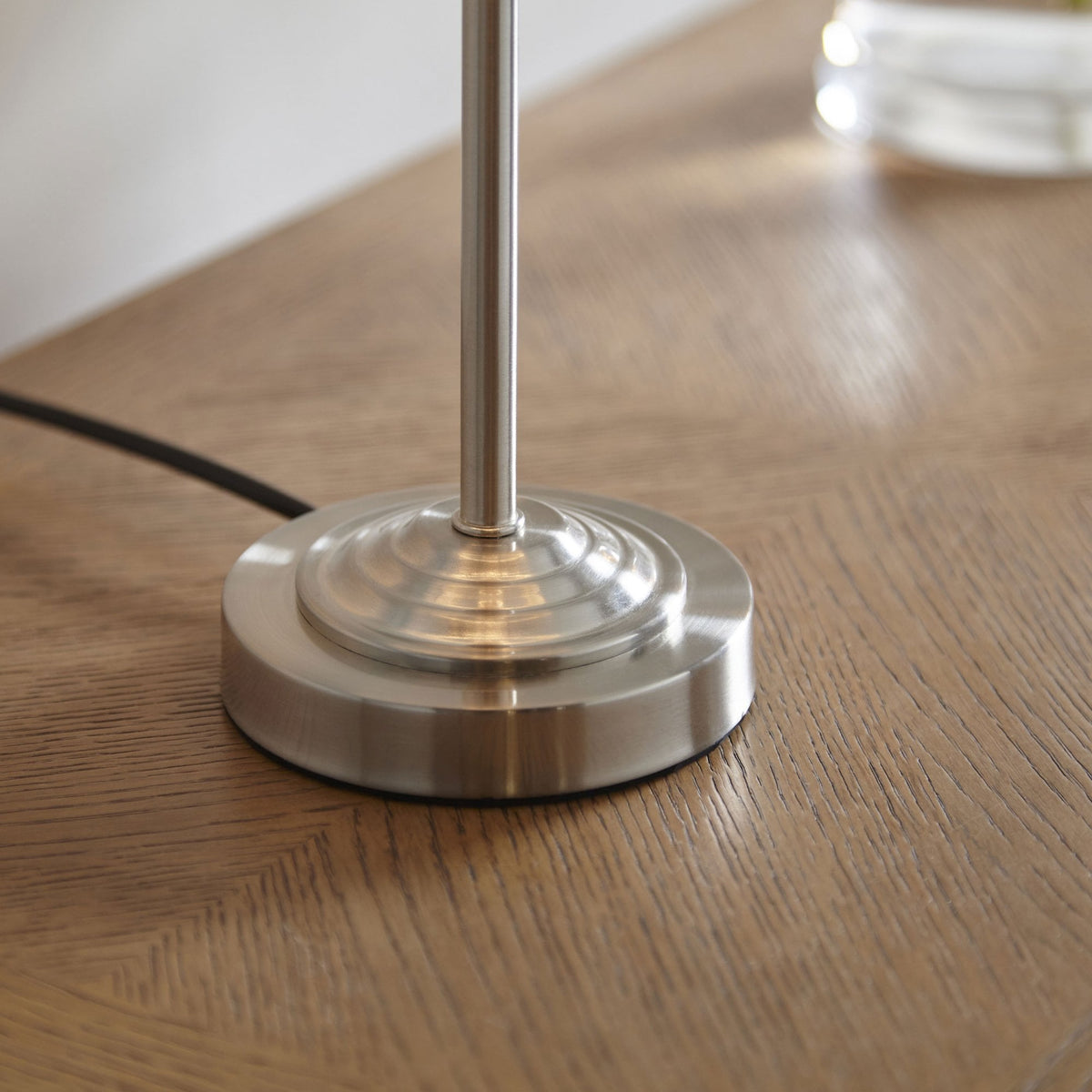 Highclere Single Table Lamp in Brushed Chrome with Natural Linen Shade