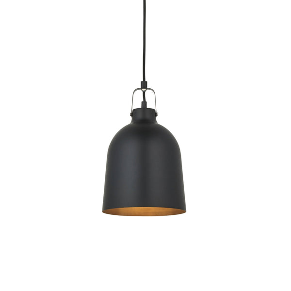 Lazenby Single Pendant in Matt Black with an Aged Pewter Inner Shade