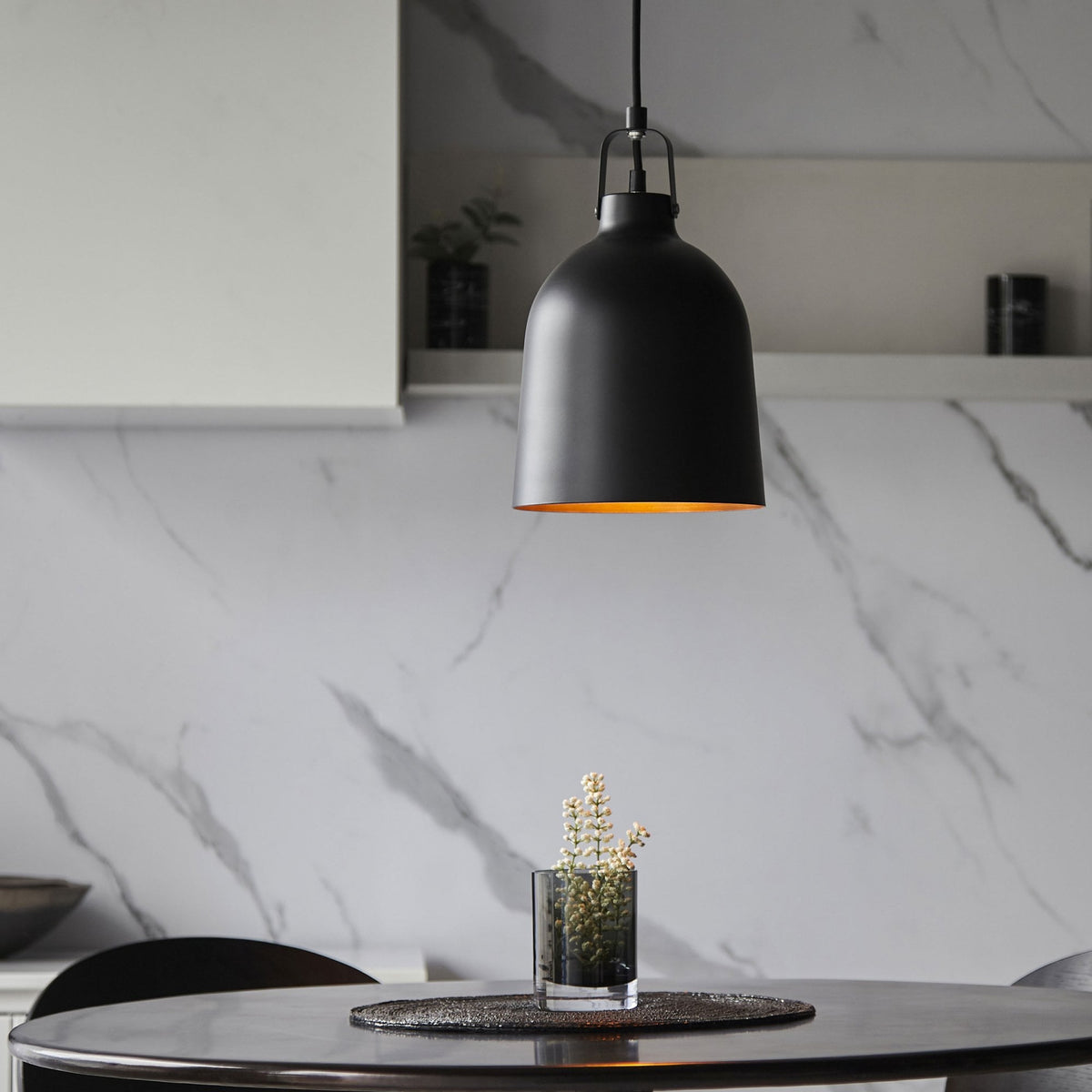 Lazenby Single Pendant in Matt Black with an Aged Pewter Inner Shade