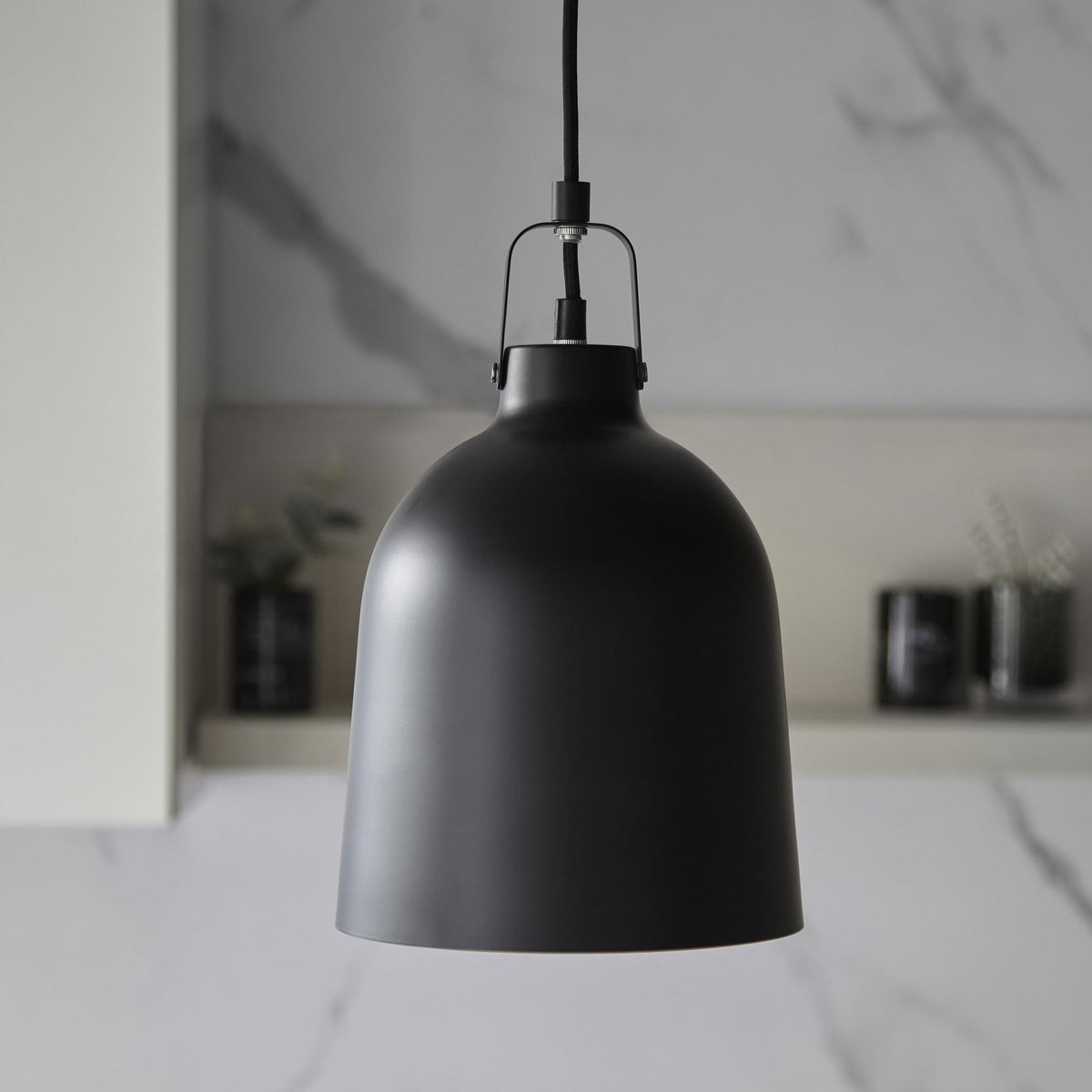 Lazenby Single Pendant in Matt Black with an Aged Pewter Inner Shade