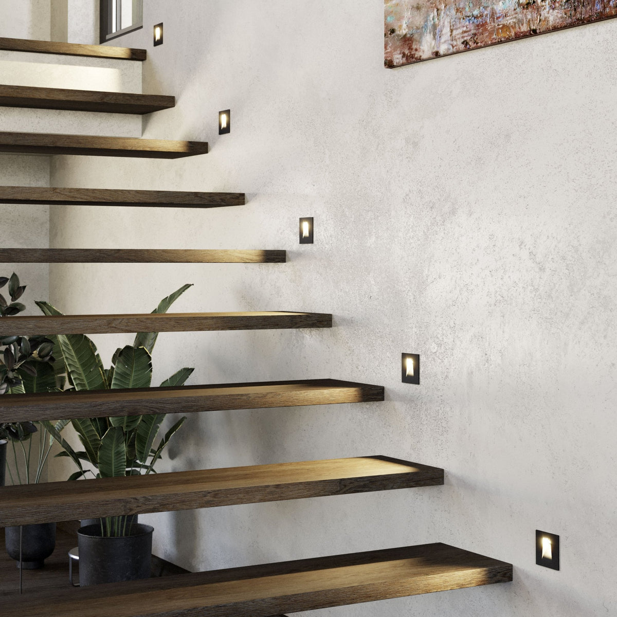 Mecinos LED Square Recessed Wall Light in Black