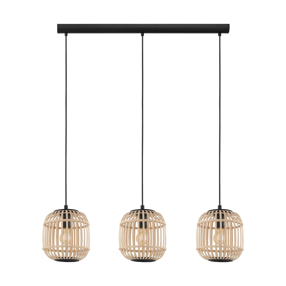 Bordesley Triple Drop Linear Pendant with Natural Bamboo Lampshades