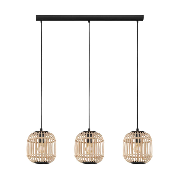 Bordesley Triple Drop Linear Pendant with Natural Bamboo Lampshades