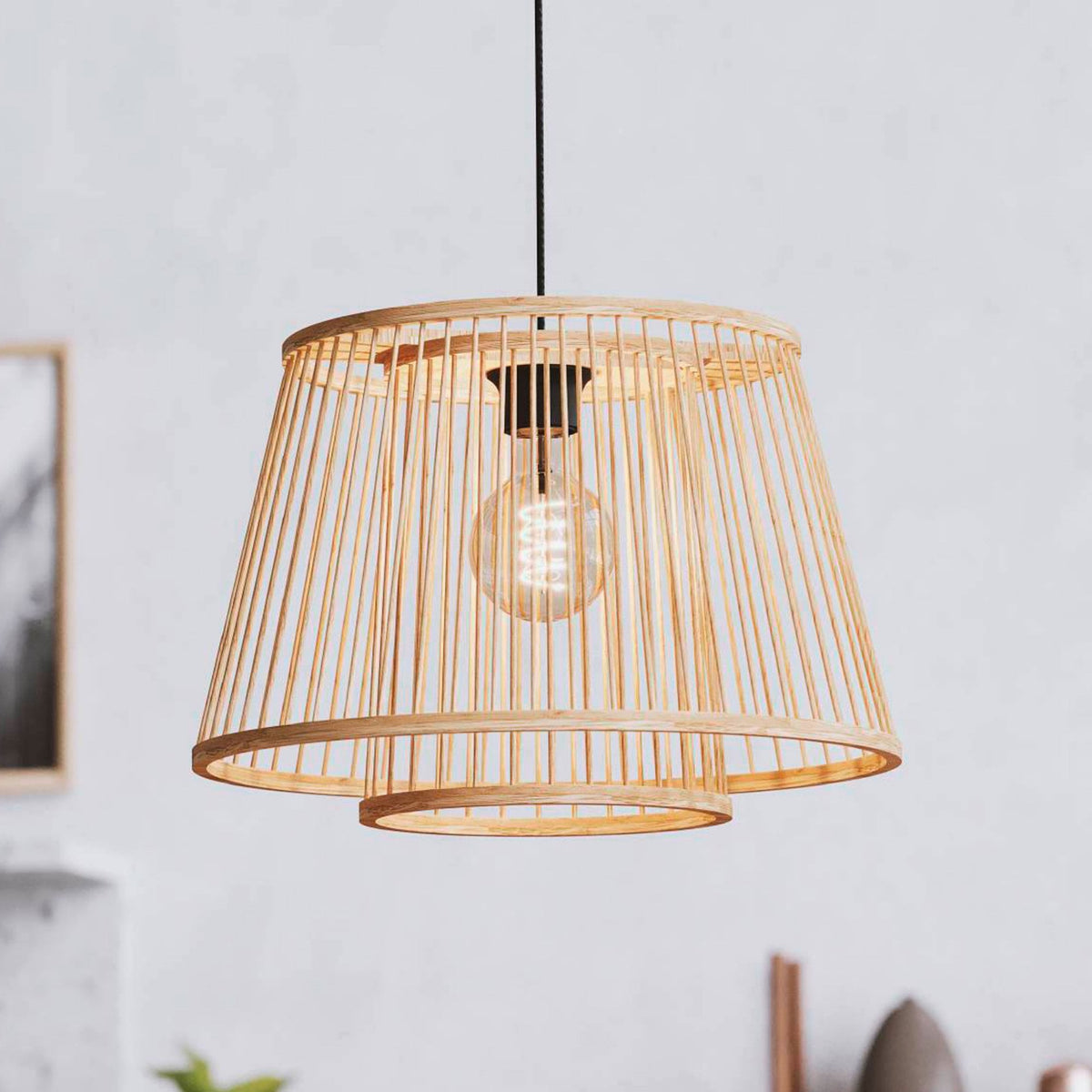 Hykeham 380mm Single Pendant with Natural Bamboo Lampshade