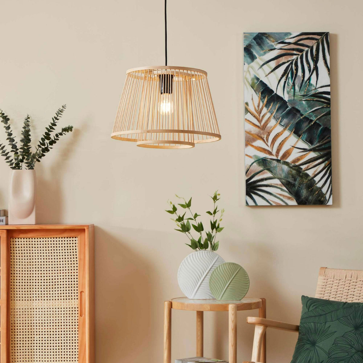 Hykeham 380mm Single Pendant with Natural Bamboo Lampshade