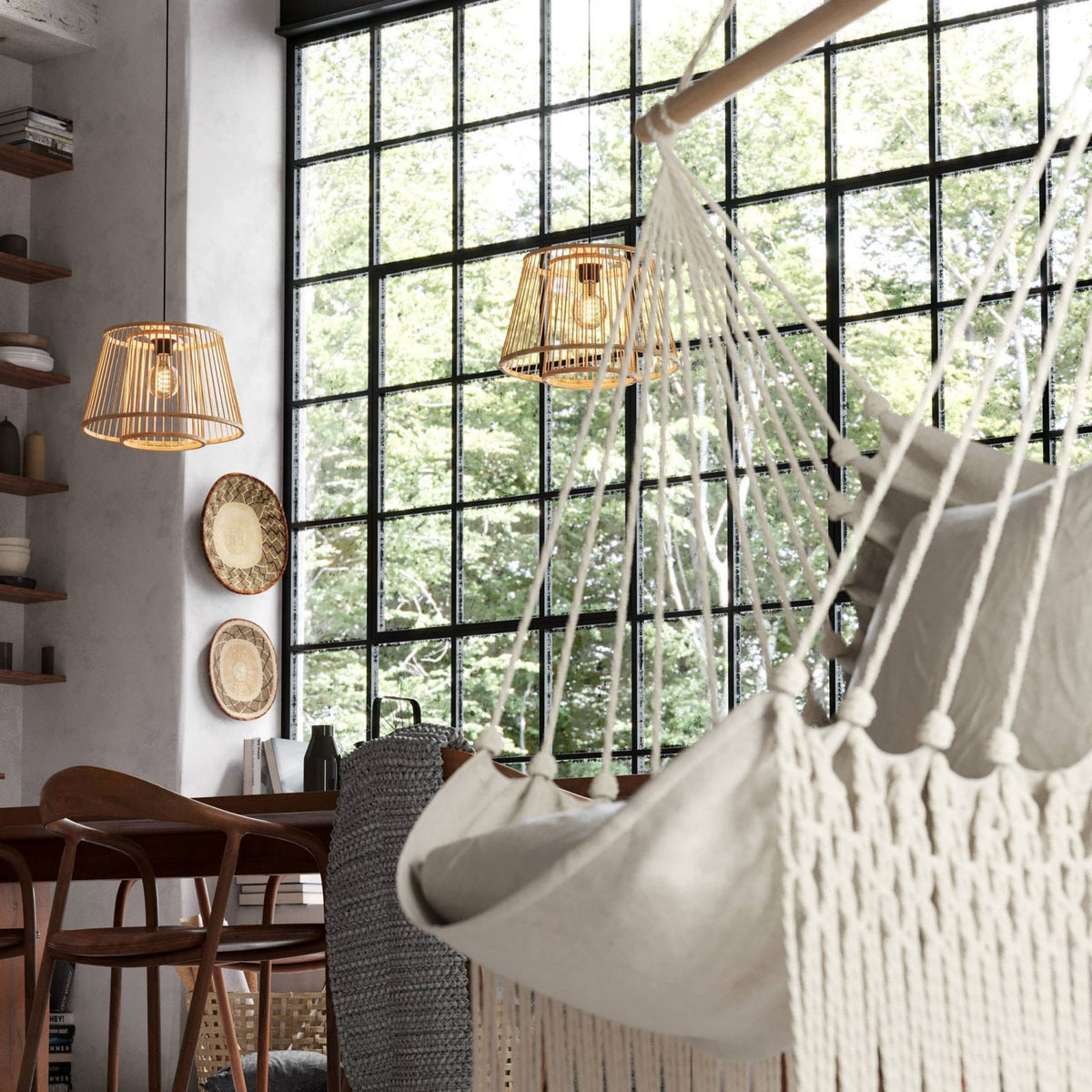 Hykeham 380mm Single Pendant with Natural Bamboo Lampshade