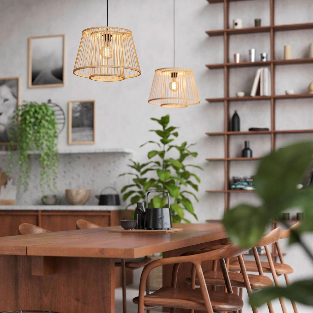 Hykeham 380mm Single Pendant with Natural Bamboo Lampshade