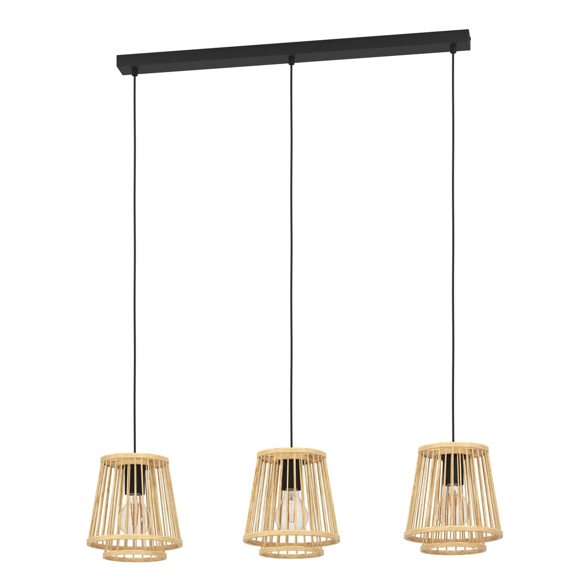 Hykeham Triple Drop Linear Pendant with Natural Bamboo Lampshades