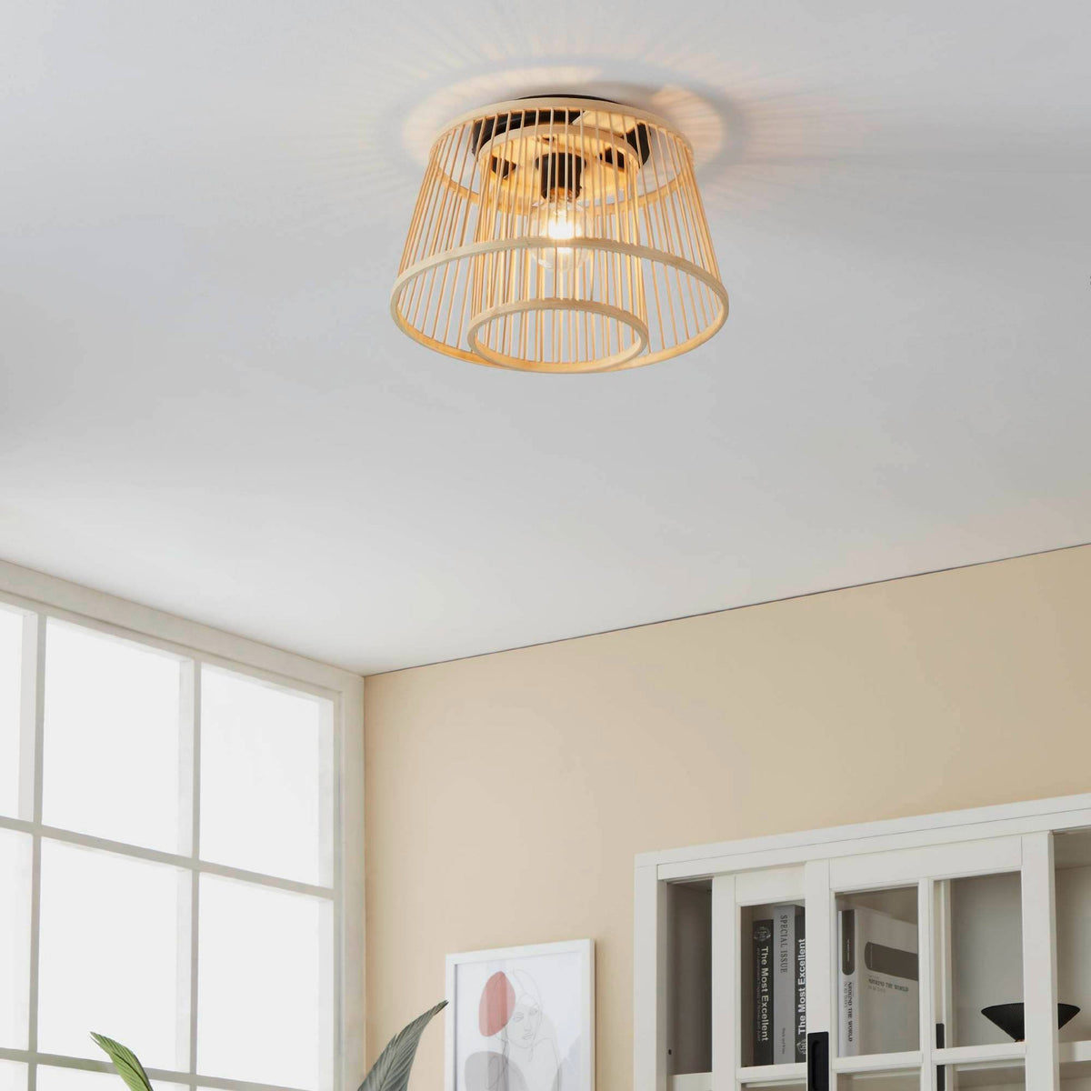 Hykeham Ceiling Light with Natural Bamboo Lampshade