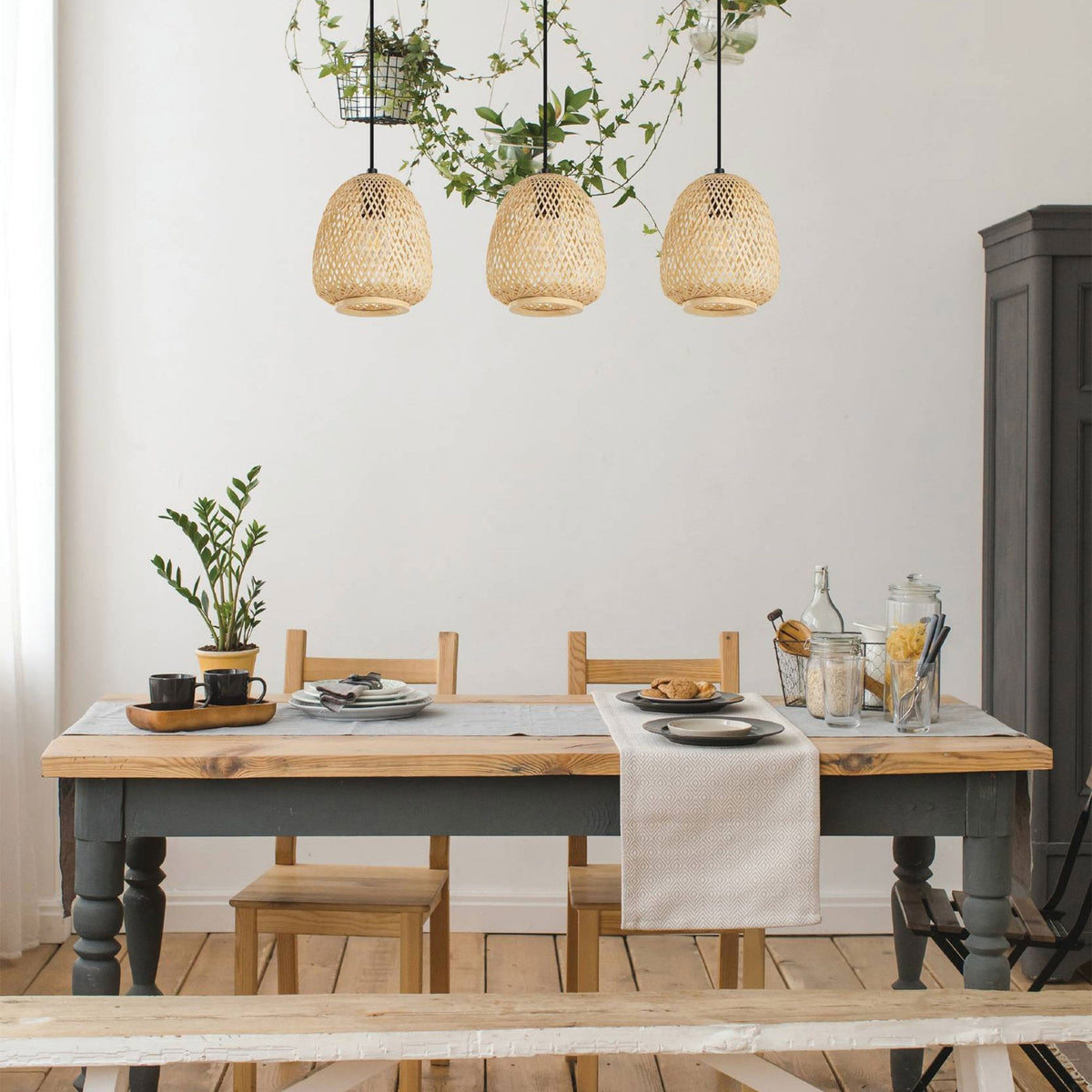 Dembleby Triple Drop Natural Wood Pendant