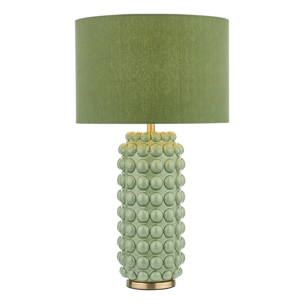 Etzel Ceramic Table Lamp In Green With Green Linen Shade