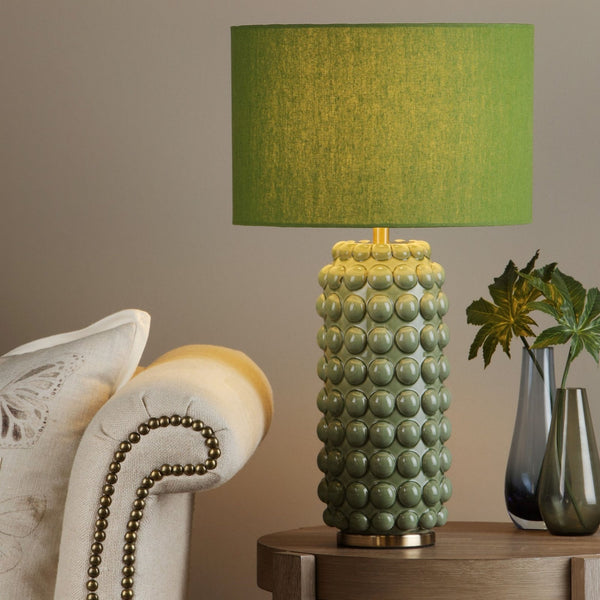 Etzel Ceramic Table Lamp In Green With Green Linen Shade