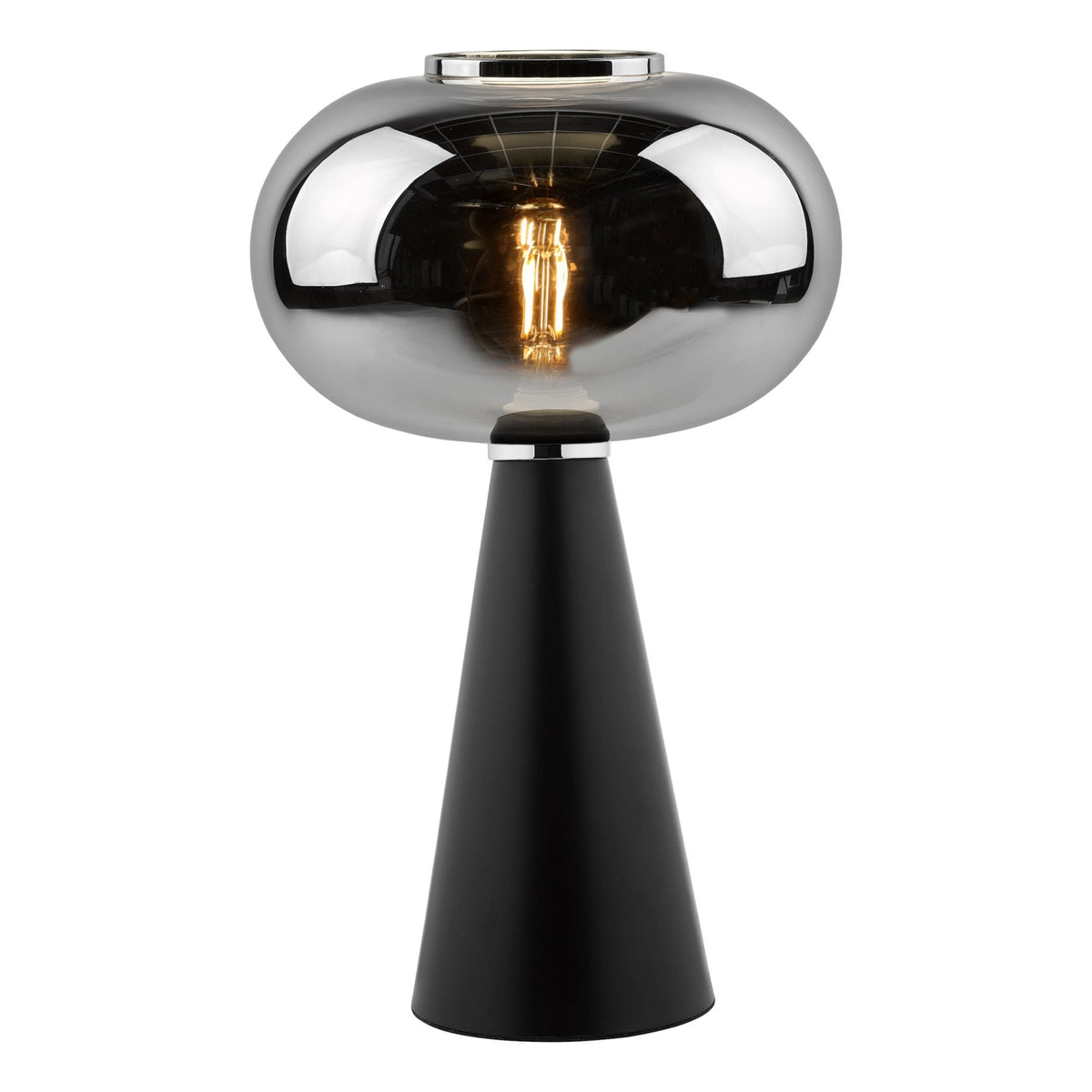 Jensen Table Lamp In Satin Black With With Smoked Glass Shade