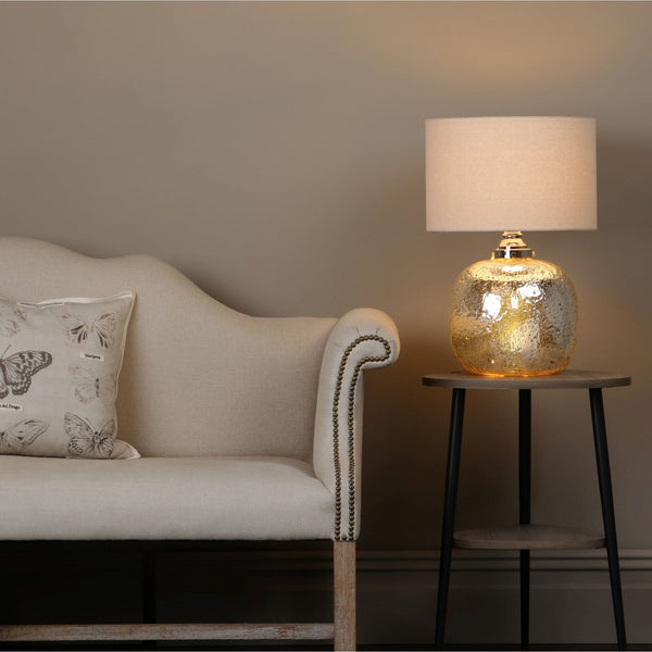 Lava Dual Source Volcanic Glass Table Lamp With Natural Linen Shade