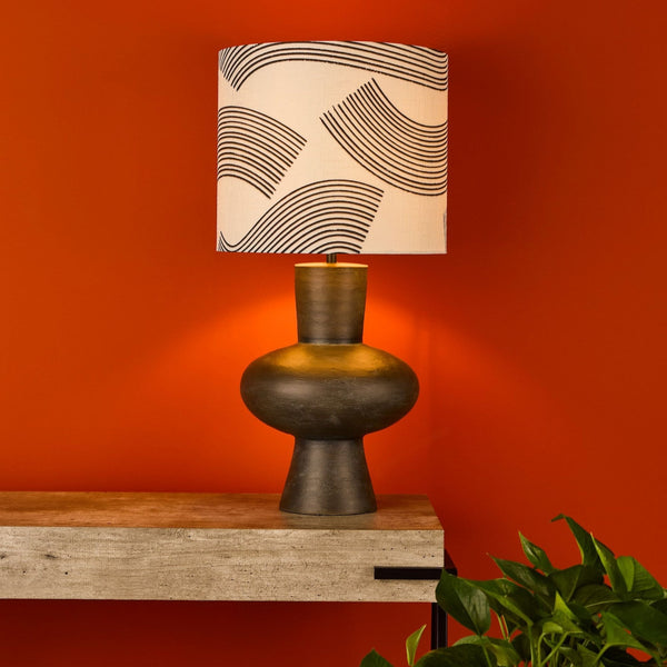 Miho Table Lamp In Black & Bronze With Linen Shade