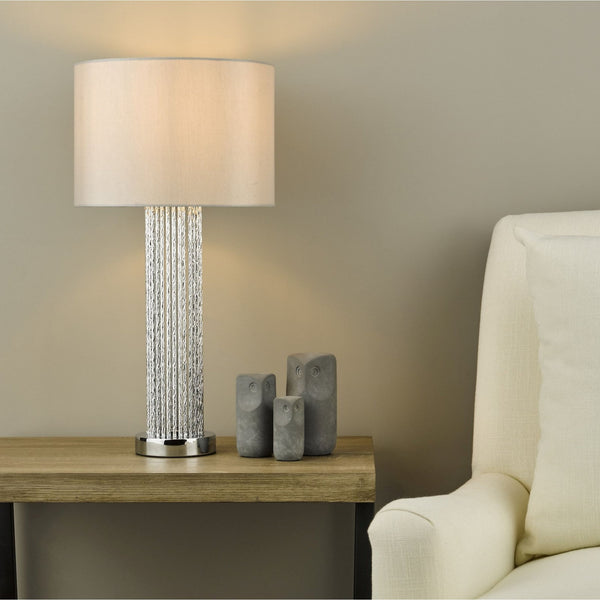 Lazio Table Lamp In Chrome With Grey Faux Silk Shade