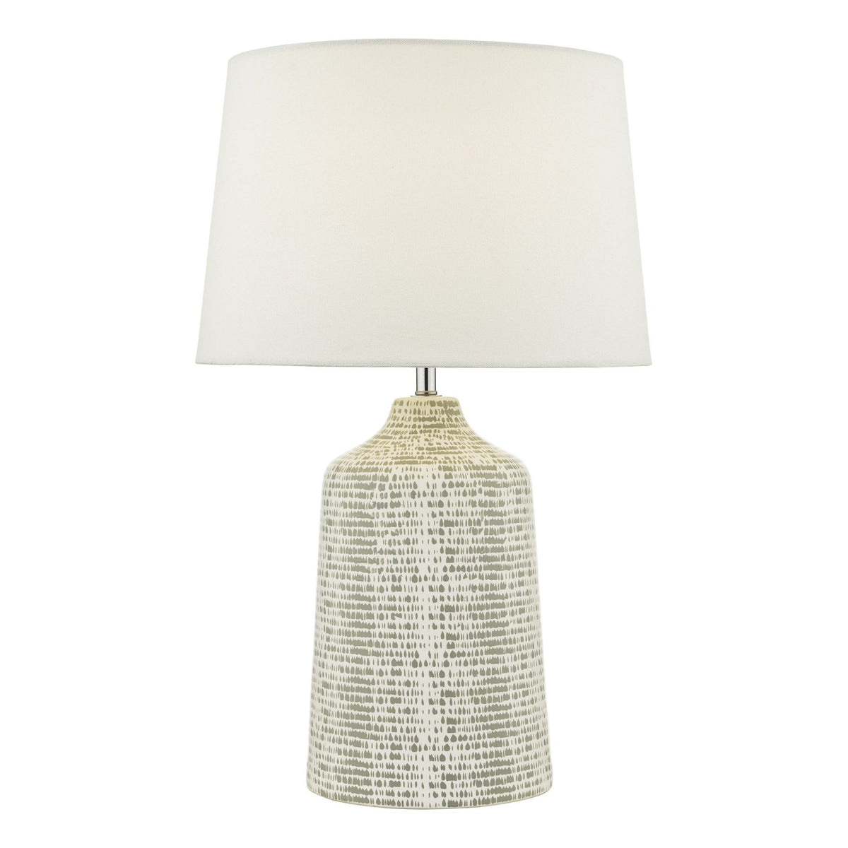 Vondra Ceramic Table Lamp In White & Grey With Ivory Linen Shade