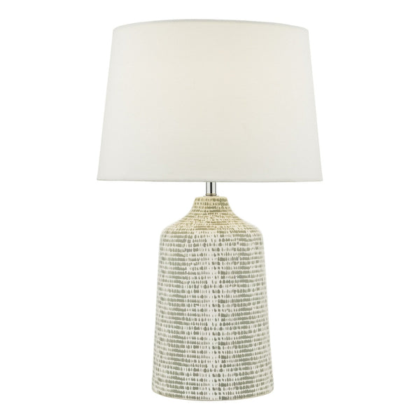 Vondra Ceramic Table Lamp In White & Grey With Ivory Linen Shade