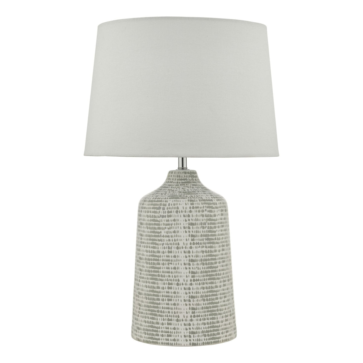 Vondra Ceramic Table Lamp In White & Grey With Ivory Linen Shade