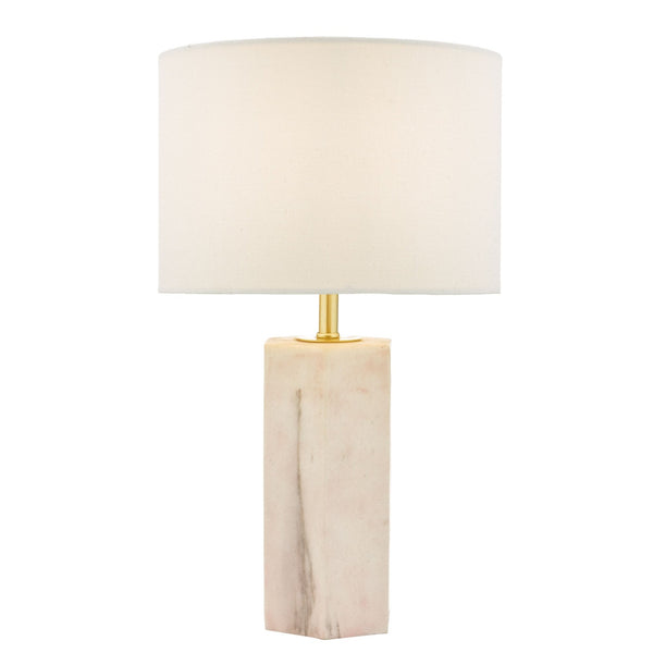 Nalani Marble Effect Table Lamp In Pink With Ivory Linen Shade