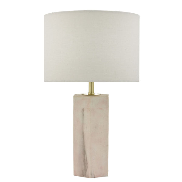 Nalani Marble Effect Table Lamp In Pink With Ivory Linen Shade