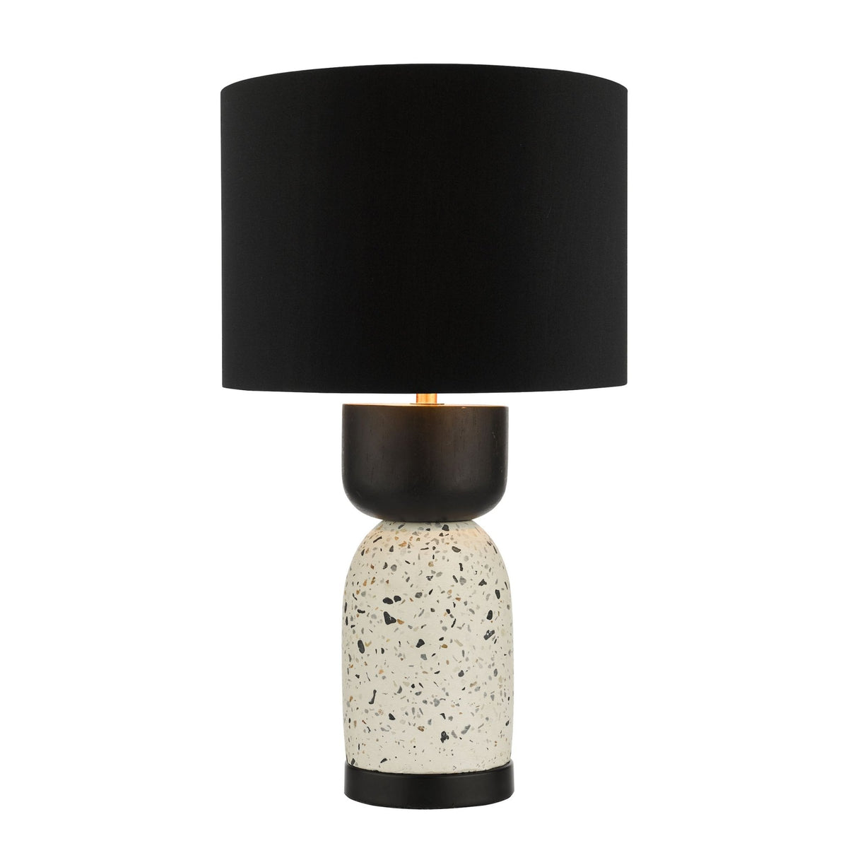 Roja Terrazzo Table Lamp In White & Black With Black Cotton Shade