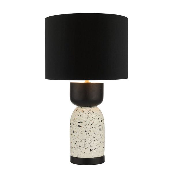 Roja Terrazzo Table Lamp In White & Black With Black Cotton Shade
